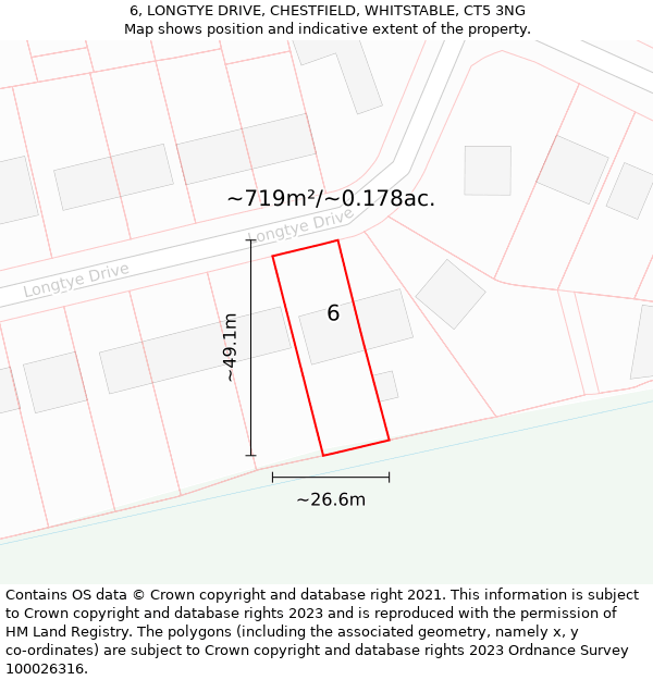 6, LONGTYE DRIVE, CHESTFIELD, WHITSTABLE, CT5 3NG: Plot and title map