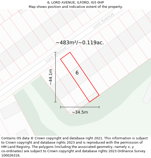 6, LORD AVENUE, ILFORD, IG5 0HP: Plot and title map