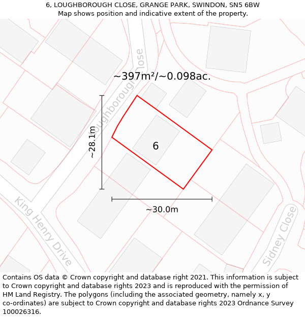 6, LOUGHBOROUGH CLOSE, GRANGE PARK, SWINDON, SN5 6BW: Plot and title map