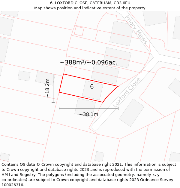 6, LOXFORD CLOSE, CATERHAM, CR3 6EU: Plot and title map