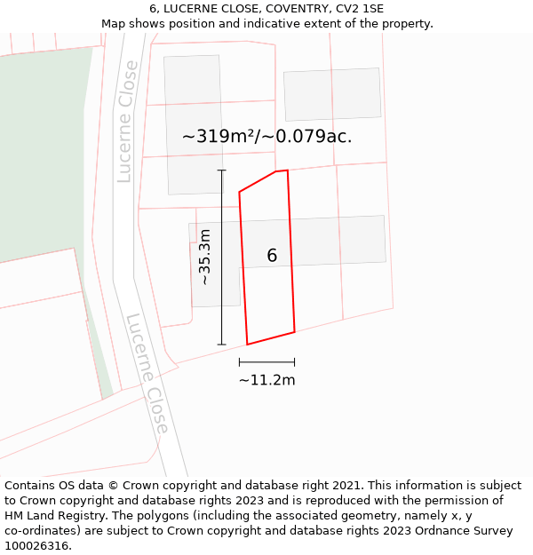 6, LUCERNE CLOSE, COVENTRY, CV2 1SE: Plot and title map