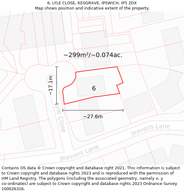 6, LYLE CLOSE, KESGRAVE, IPSWICH, IP5 2DX: Plot and title map