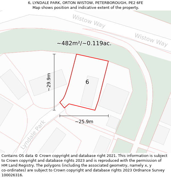 6, LYNDALE PARK, ORTON WISTOW, PETERBOROUGH, PE2 6FE: Plot and title map