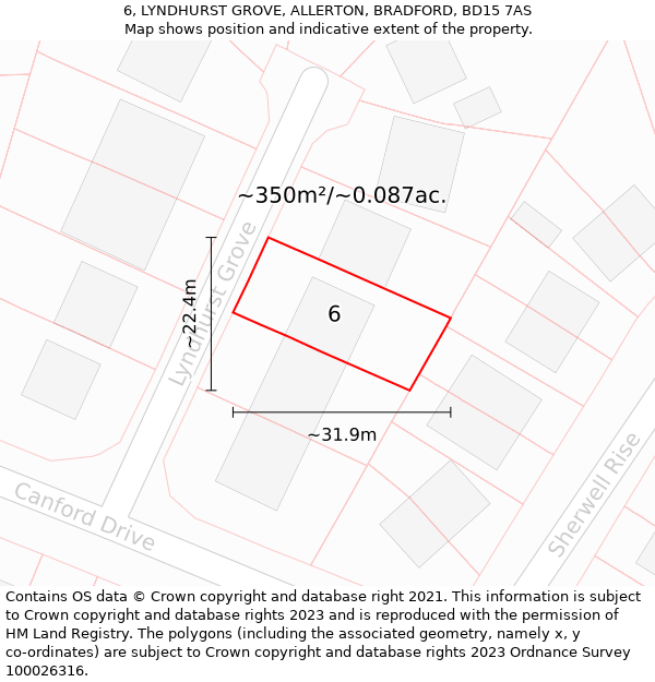 6, LYNDHURST GROVE, ALLERTON, BRADFORD, BD15 7AS: Plot and title map