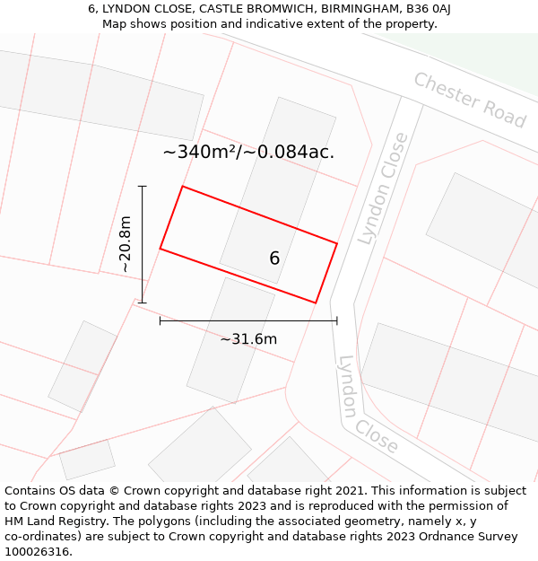 6, LYNDON CLOSE, CASTLE BROMWICH, BIRMINGHAM, B36 0AJ: Plot and title map