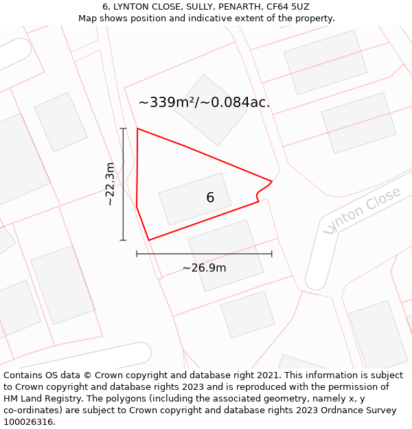 6, LYNTON CLOSE, SULLY, PENARTH, CF64 5UZ: Plot and title map