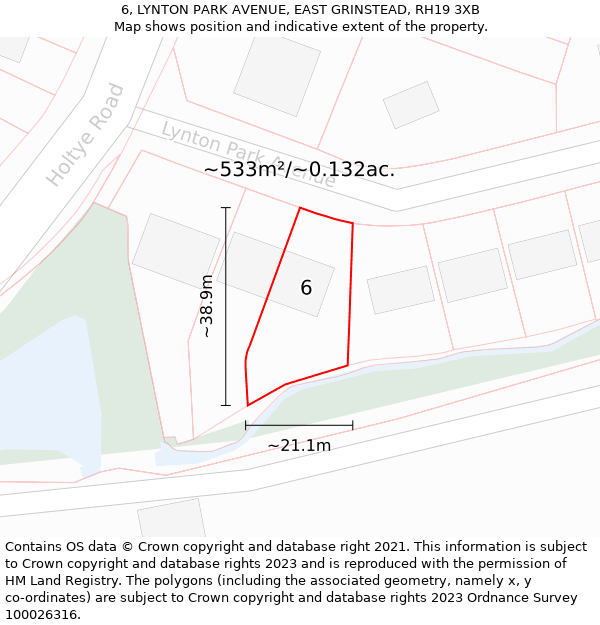 6, LYNTON PARK AVENUE, EAST GRINSTEAD, RH19 3XB: Plot and title map