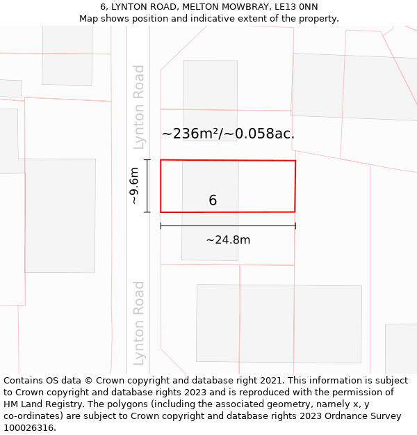 6, LYNTON ROAD, MELTON MOWBRAY, LE13 0NN: Plot and title map