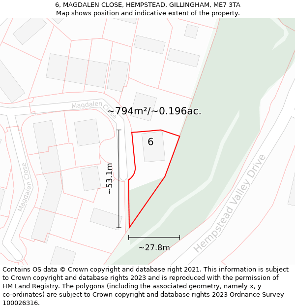 6, MAGDALEN CLOSE, HEMPSTEAD, GILLINGHAM, ME7 3TA: Plot and title map