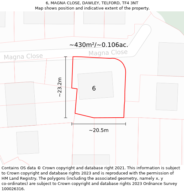 6, MAGNA CLOSE, DAWLEY, TELFORD, TF4 3NT: Plot and title map