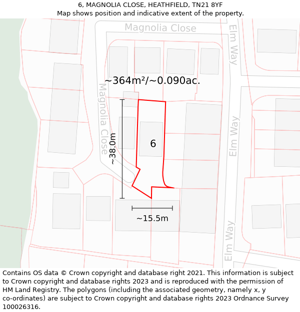 6, MAGNOLIA CLOSE, HEATHFIELD, TN21 8YF: Plot and title map
