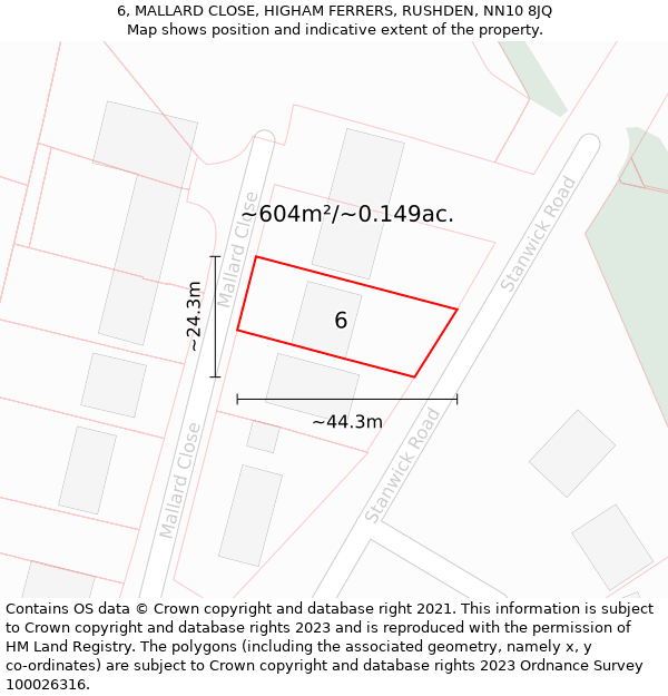 6, MALLARD CLOSE, HIGHAM FERRERS, RUSHDEN, NN10 8JQ: Plot and title map