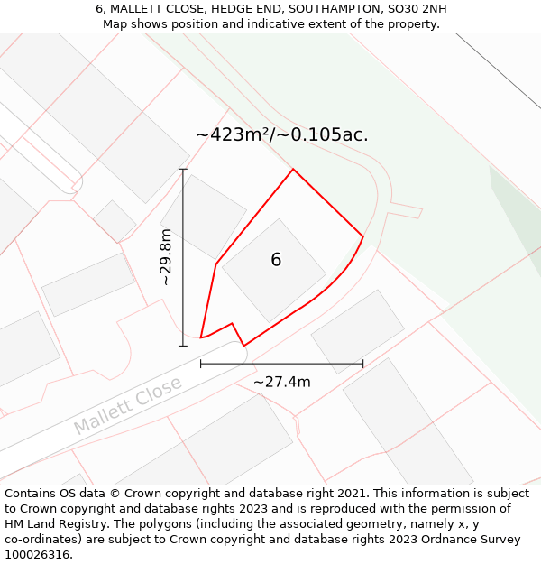 6, MALLETT CLOSE, HEDGE END, SOUTHAMPTON, SO30 2NH: Plot and title map