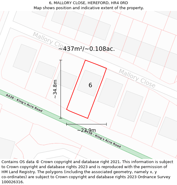 6, MALLORY CLOSE, HEREFORD, HR4 0RD: Plot and title map