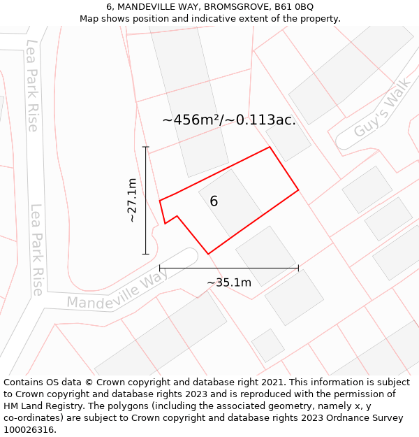 6, MANDEVILLE WAY, BROMSGROVE, B61 0BQ: Plot and title map