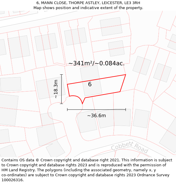 6, MANN CLOSE, THORPE ASTLEY, LEICESTER, LE3 3RH: Plot and title map