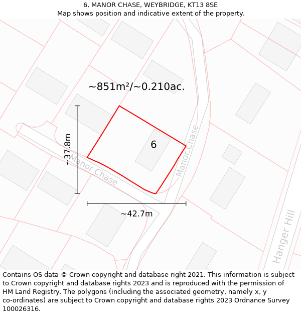 6, MANOR CHASE, WEYBRIDGE, KT13 8SE: Plot and title map