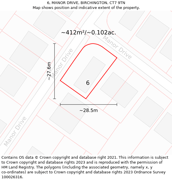 6, MANOR DRIVE, BIRCHINGTON, CT7 9TN: Plot and title map