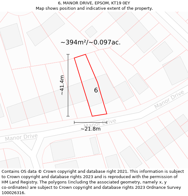 6, MANOR DRIVE, EPSOM, KT19 0EY: Plot and title map