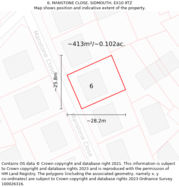 6, MANSTONE CLOSE, SIDMOUTH, EX10 9TZ: Plot and title map