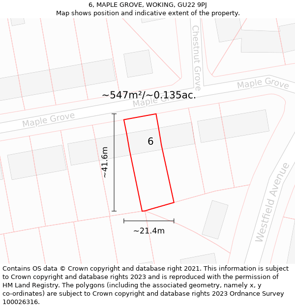 6, MAPLE GROVE, WOKING, GU22 9PJ: Plot and title map