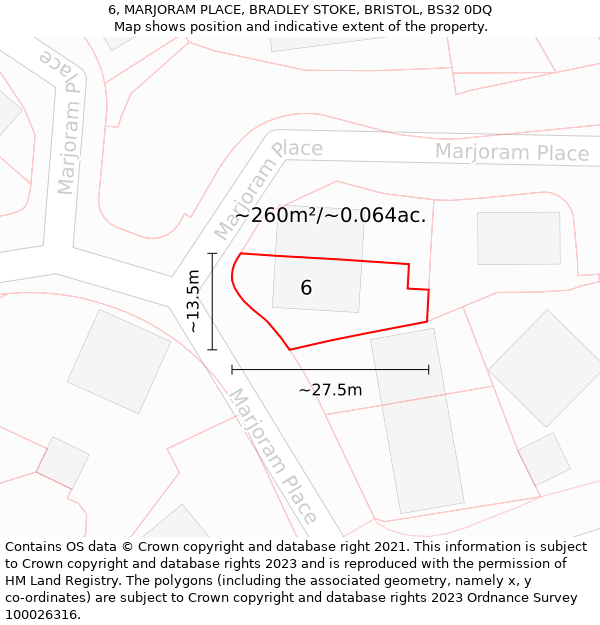 6, MARJORAM PLACE, BRADLEY STOKE, BRISTOL, BS32 0DQ: Plot and title map