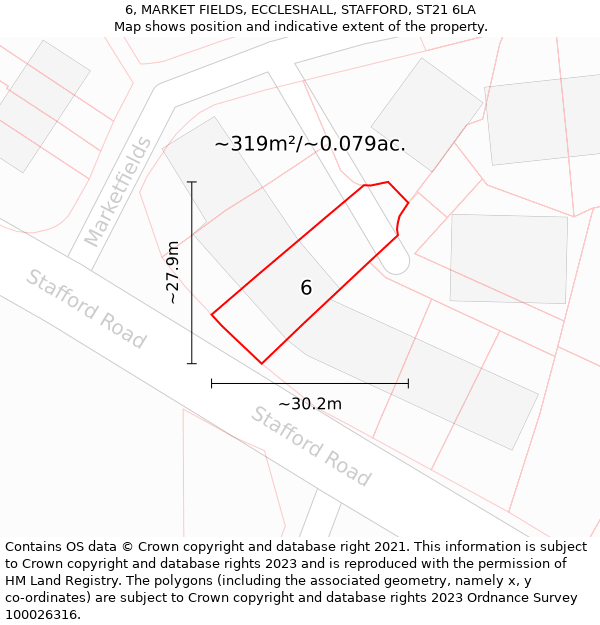 6, MARKET FIELDS, ECCLESHALL, STAFFORD, ST21 6LA: Plot and title map