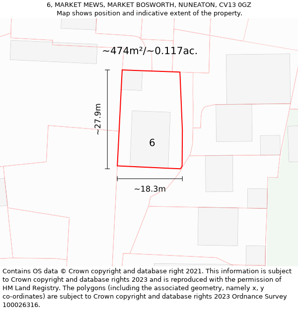 6, MARKET MEWS, MARKET BOSWORTH, NUNEATON, CV13 0GZ: Plot and title map