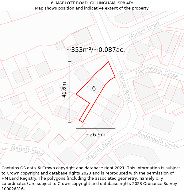 6, MARLOTT ROAD, GILLINGHAM, SP8 4FA: Plot and title map