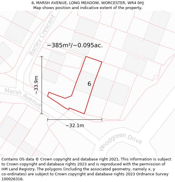6, MARSH AVENUE, LONG MEADOW, WORCESTER, WR4 0HJ: Plot and title map