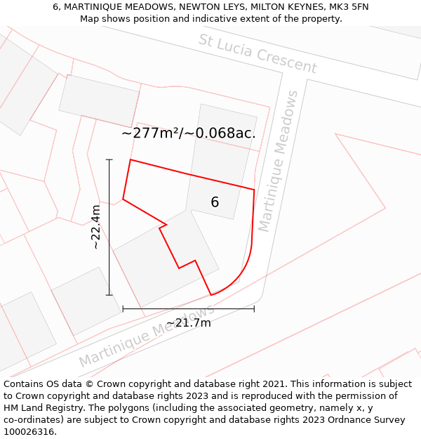 6, MARTINIQUE MEADOWS, NEWTON LEYS, MILTON KEYNES, MK3 5FN: Plot and title map