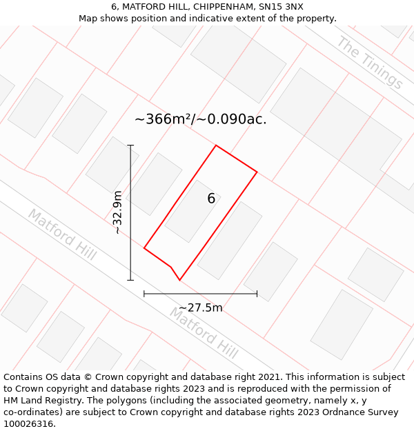 6, MATFORD HILL, CHIPPENHAM, SN15 3NX: Plot and title map