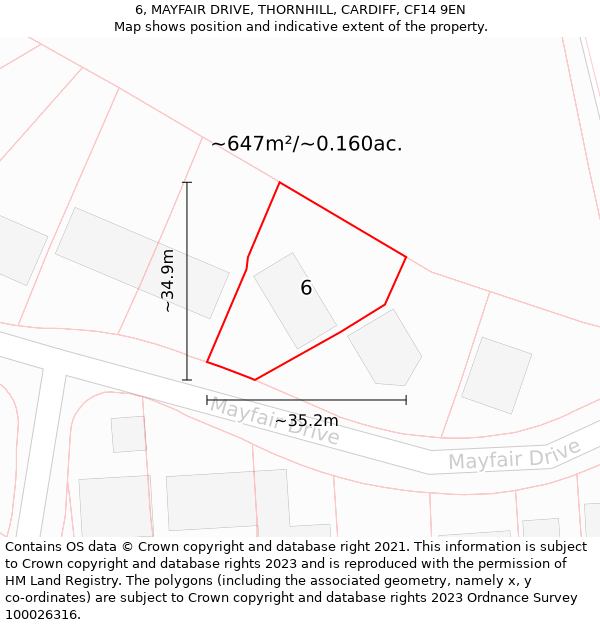 6, MAYFAIR DRIVE, THORNHILL, CARDIFF, CF14 9EN: Plot and title map