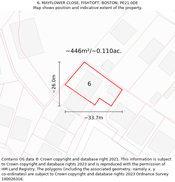 6, MAYFLOWER CLOSE, FISHTOFT, BOSTON, PE21 0DE: Plot and title map