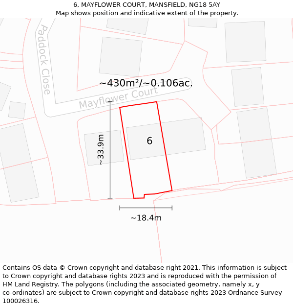 6, MAYFLOWER COURT, MANSFIELD, NG18 5AY: Plot and title map