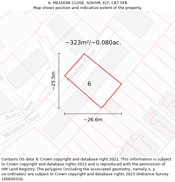 6, MEADOW CLOSE, SOHAM, ELY, CB7 5FB: Plot and title map