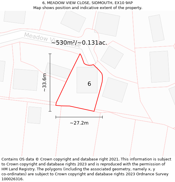 6, MEADOW VIEW CLOSE, SIDMOUTH, EX10 9AP: Plot and title map