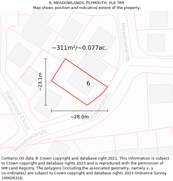 6, MEADOWLANDS, PLYMOUTH, PL6 7RR: Plot and title map