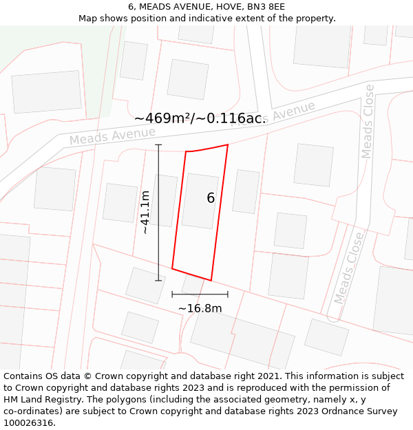 6, MEADS AVENUE, HOVE, BN3 8EE: Plot and title map