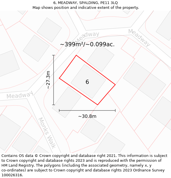 6, MEADWAY, SPALDING, PE11 3LQ: Plot and title map