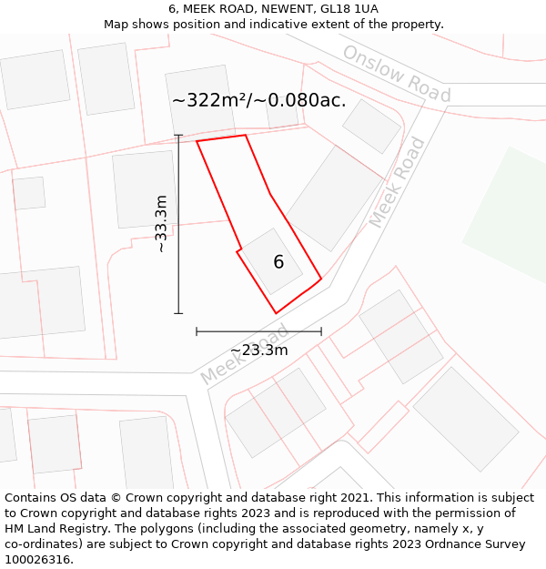 6, MEEK ROAD, NEWENT, GL18 1UA: Plot and title map