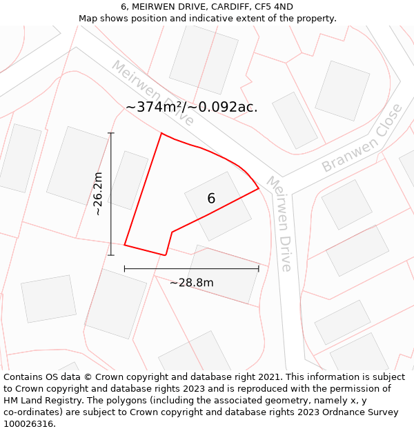 6, MEIRWEN DRIVE, CARDIFF, CF5 4ND: Plot and title map