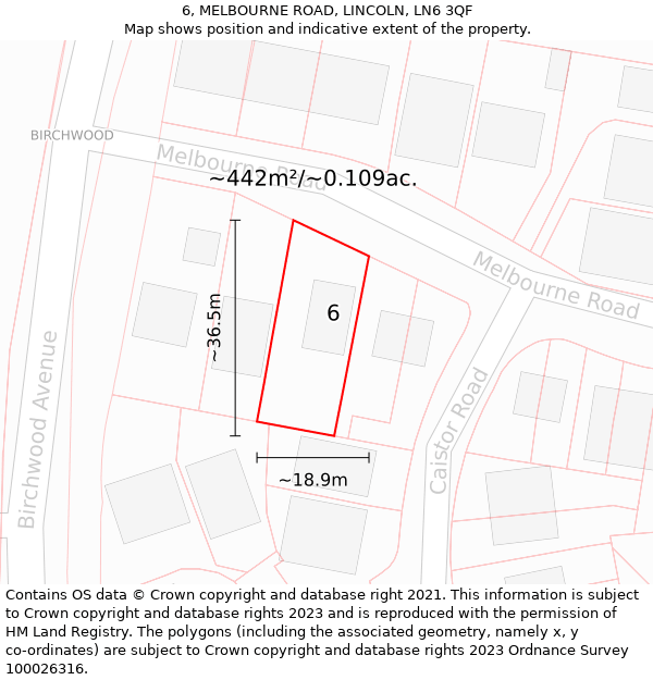 6, MELBOURNE ROAD, LINCOLN, LN6 3QF: Plot and title map