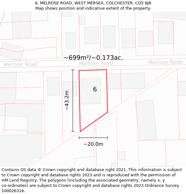 6, MELROSE ROAD, WEST MERSEA, COLCHESTER, CO5 8JB: Plot and title map