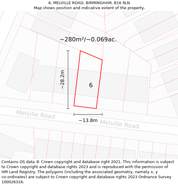 6, MELVILLE ROAD, BIRMINGHAM, B16 9LN: Plot and title map