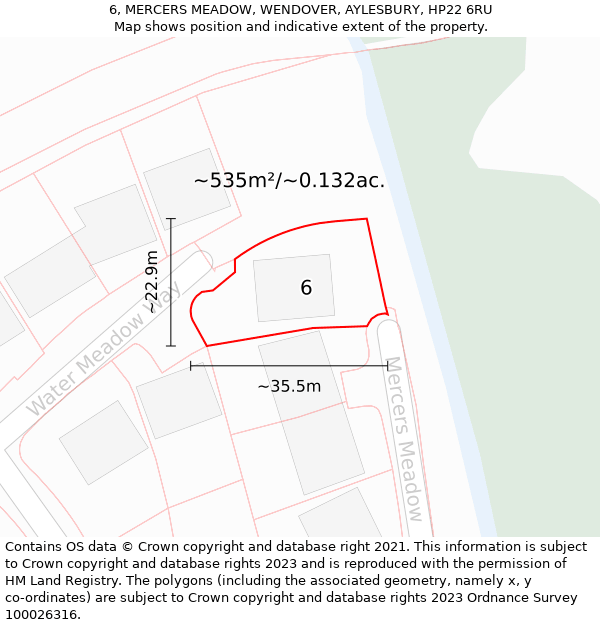 6, MERCERS MEADOW, WENDOVER, AYLESBURY, HP22 6RU: Plot and title map