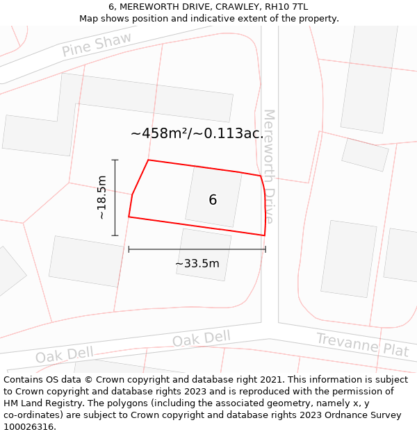 6, MEREWORTH DRIVE, CRAWLEY, RH10 7TL: Plot and title map