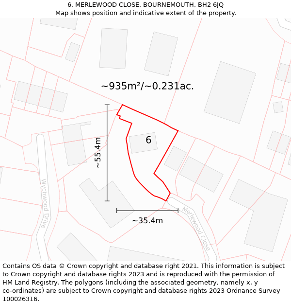 6, MERLEWOOD CLOSE, BOURNEMOUTH, BH2 6JQ: Plot and title map