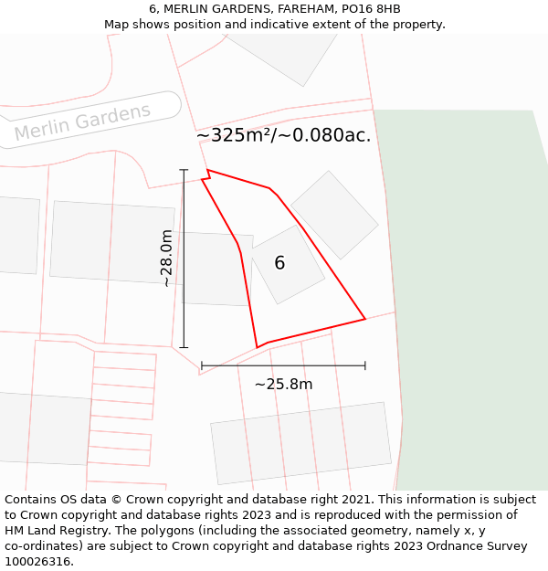 6, MERLIN GARDENS, FAREHAM, PO16 8HB: Plot and title map