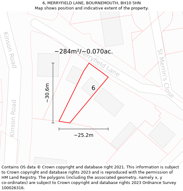6, MERRYFIELD LANE, BOURNEMOUTH, BH10 5HN: Plot and title map